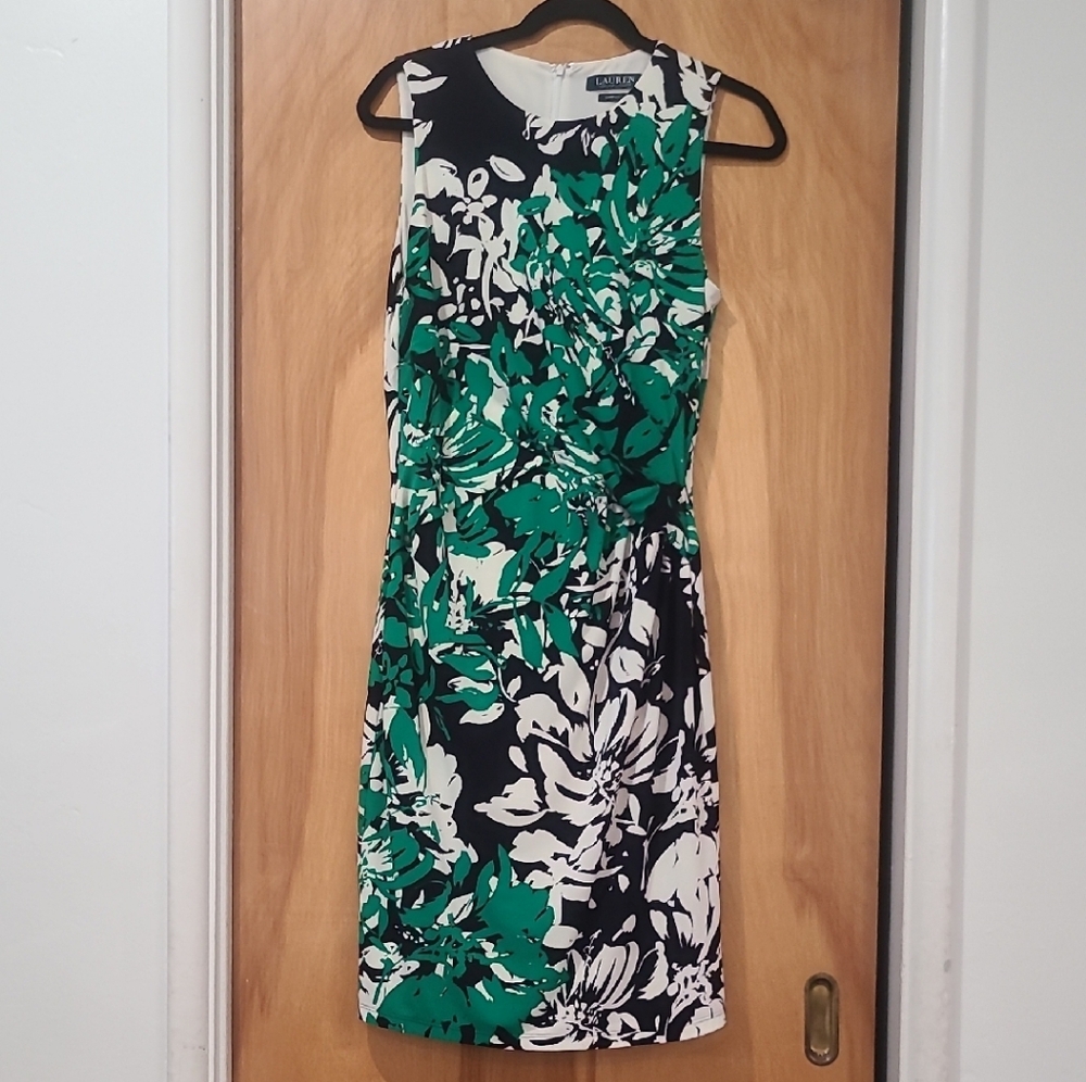 Lauren Ralph Lauren Green and Black Sleeveless Sheath Dress